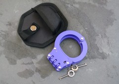 Purple Double Locking Hinge Steel Handcuffs Police Grade Standard Size