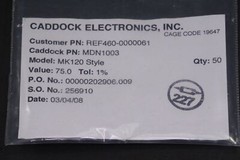 MK120-75.0-1% Caddock Power Film Resistor 75 Ohm 1% 500mW 1/2W Radial NOS