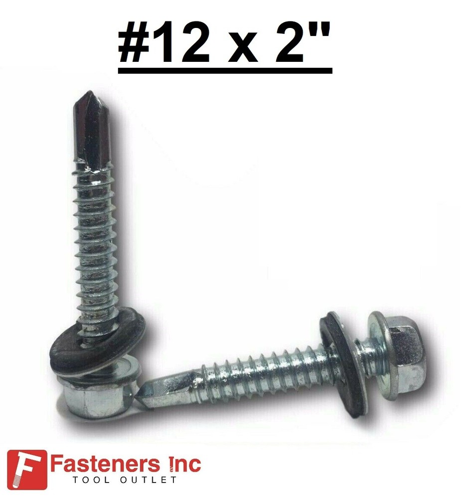 #12-14 x 2″ Hex Rubber Washer Self Drilling Screws Roofing Siding 5/16″ Drive