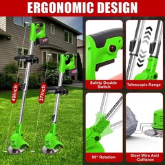 Cordless Weed Wacker with 2 Batteries, Lightweight 21V Weed Trimmer with Wheels,