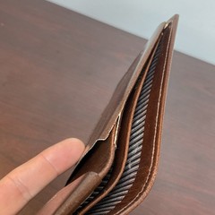 Vtg Wallet Bifold Brown Glove Cowhide Leather Striped Interior Accent Rips AS IS
