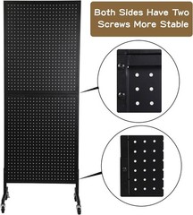 Mobile Black Metal Pegboard Display with 30 Hooks – 2×5.5 Feet