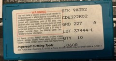10 X Ingersoll Carbide Inserts CDE322R02 Grade: 227 9A352 .060R 10 Inserts