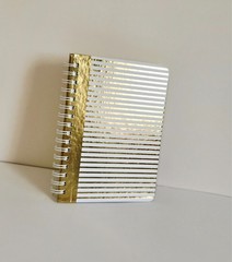 Spiral Journal 120 Pages Lined 8.12×6.25 Wire Bound Gold -White Hard Cover NWOT