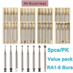 5pcs Dental Round Carbide Bur for Slow Speed Latch Type RA 1# -RA 8#