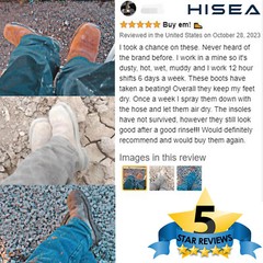 HISEA Men Cowboy Boots Square Toe Western Genuine Leather Steel Toe Safety Boots