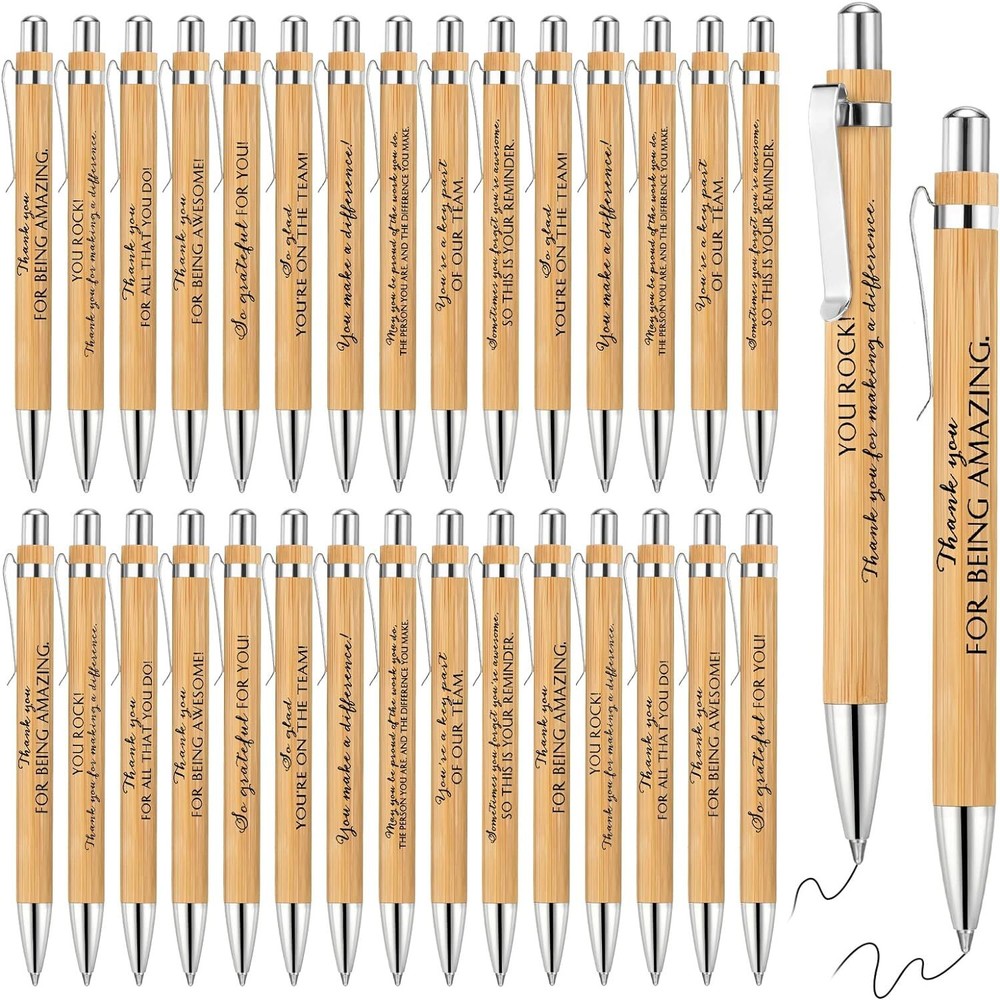 30 Pcs Inspirational Bamboo Pen Thank You Wood 1 Count (Pack of 30), Black