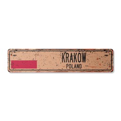KRAKEW POLAND Vintage Street Sign Pole flag city country road wall rustic gift
