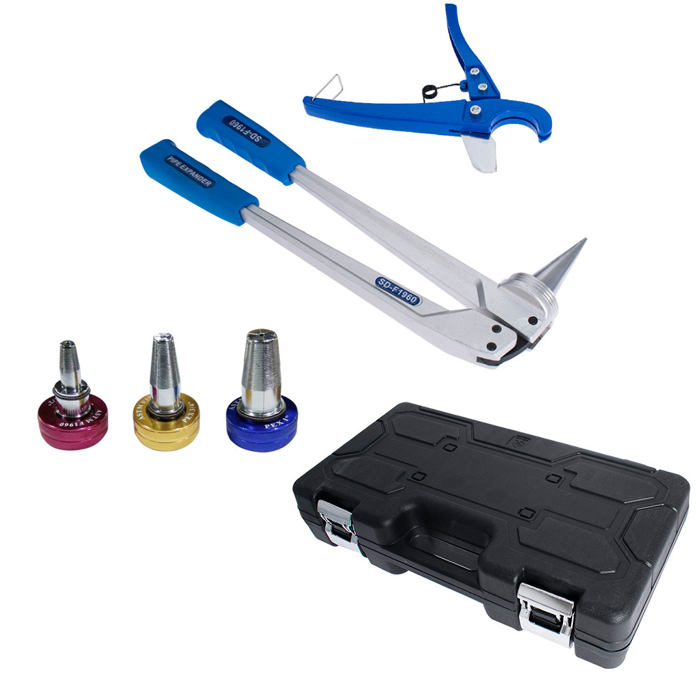 Pex Expander Tool Kit Tube Expander With 1/2″ 3/4″ 1″ Expansion Head W/ Case New