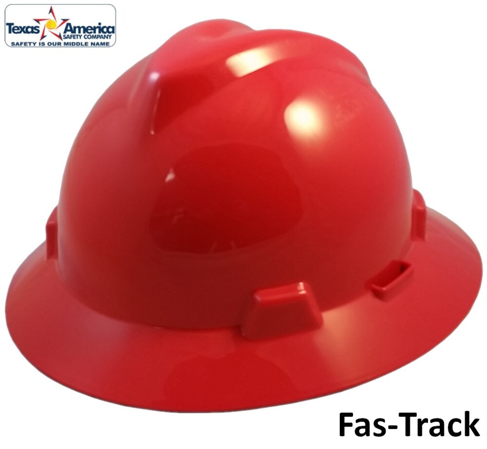 MSA V-Gard Full Brim Hard Hats with Fas-Trac Suspensions – Red