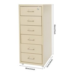 6 Drawer Beige Vertical Metal File Cabinet with Lock and Rolling Wheels for Home