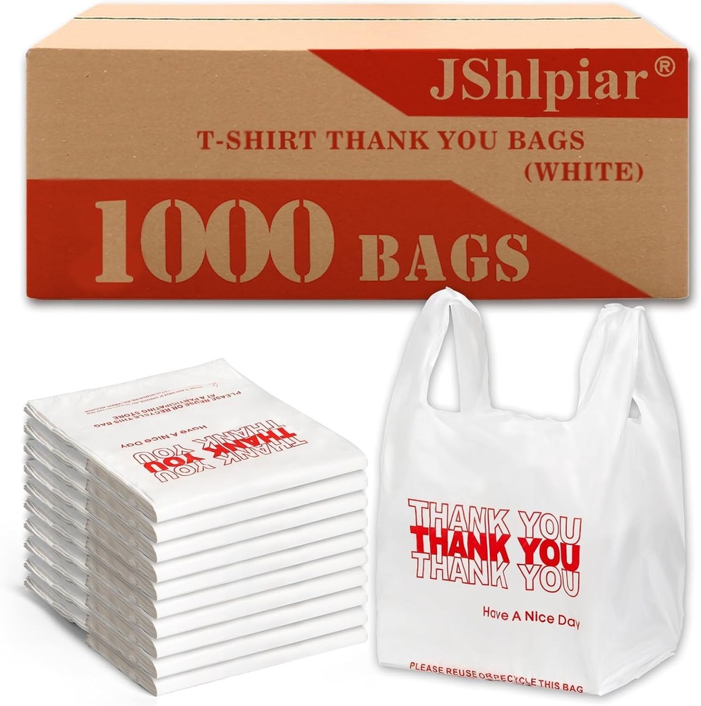 1000-Pack White Plastic Thank You Shopping Bags (11.5″ x 6.5″ x 21″) – Bulk G…