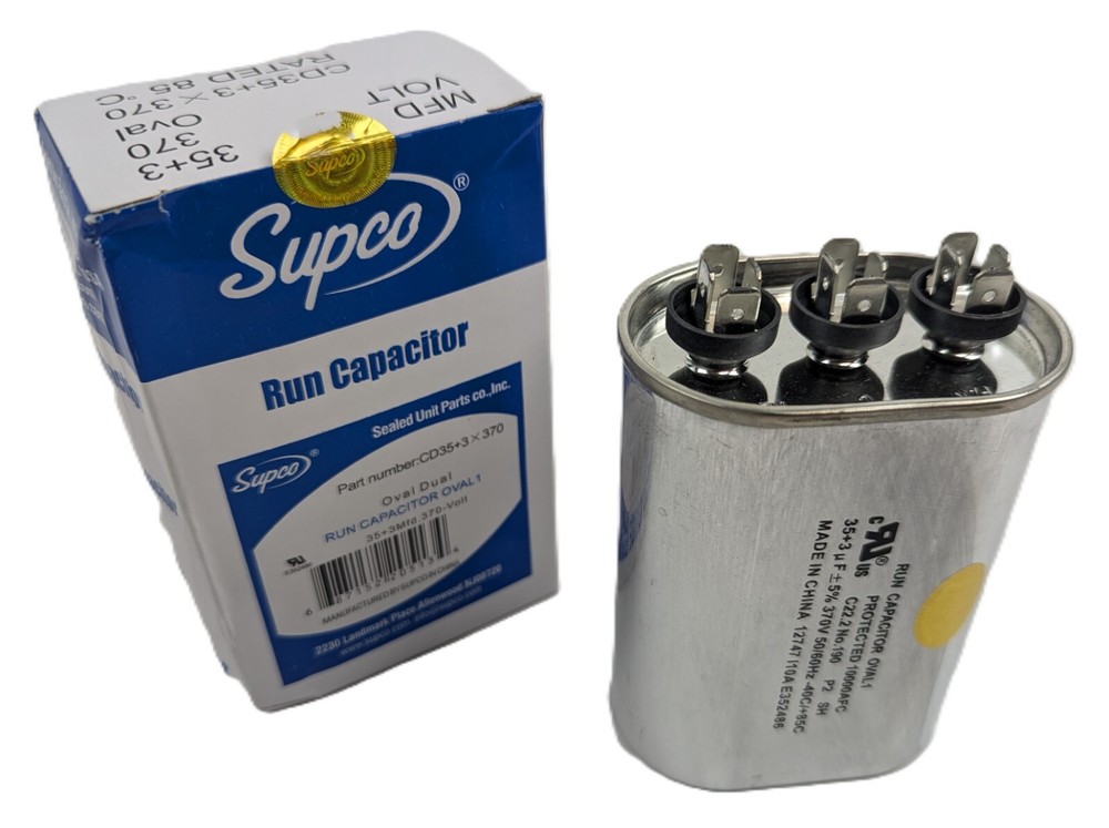 SUPCO CD35+3×370 HVAC Oval Motor Run Capacitor 35+3 MFD 370 Volts 50/60Hz NEW