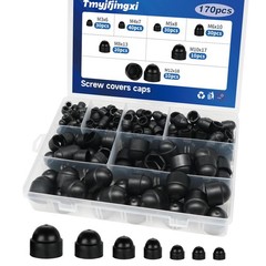 170PCS Plastic Screw Bolt Hex Nut Covers Caps 7sizes Black M3-M12 M4 M5 M6