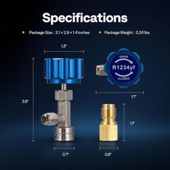 R1234yf Self Sealing Can Tap Valve w/ Tank Adapter for 1/4″ and 1/2″ AC Charging