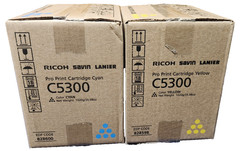 QTY(2) Genuine Ricoh Savin Lanier 828600 828598 Pro Print Cartridges C&Y C5300