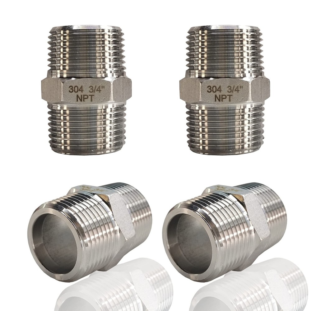 4PCS 3/4″ x 3/4″ NPT Male Hex Nipple Pipe Fittings, 304 Stainless Steel 3/4 i…