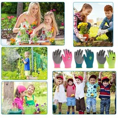 3 Pairs Gardening Gloves for Kids 24 Years, Kids Work Gloves with Late…
