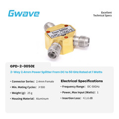 2-Way 2.4mm Power Divider From DC to 50 GHz Rated @ 1 Watts
