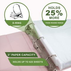 Samsill Plant-Based 3 Inch Durable D-Ring, View Binder, 3-Inch, Rose