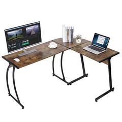 Brown Modern L Shaped Corner Desk Laptop Study Writing Table Workstation Home