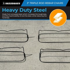 3 in Steel Rebar Chairs for Concrete Footings – Triple Rod Capacity – Sandbaggy