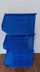 Lot Of 3 Akro-Mils 30270 Blue Hang/Stack Storage Bins Plastic; 18″X 16 1/2″X 11″