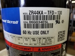 COPELAND ZR44KA-TFD-130 44,000 BTU 460/3/60 R-TWENTY TWO SCROLL A/C COMPRESSOR