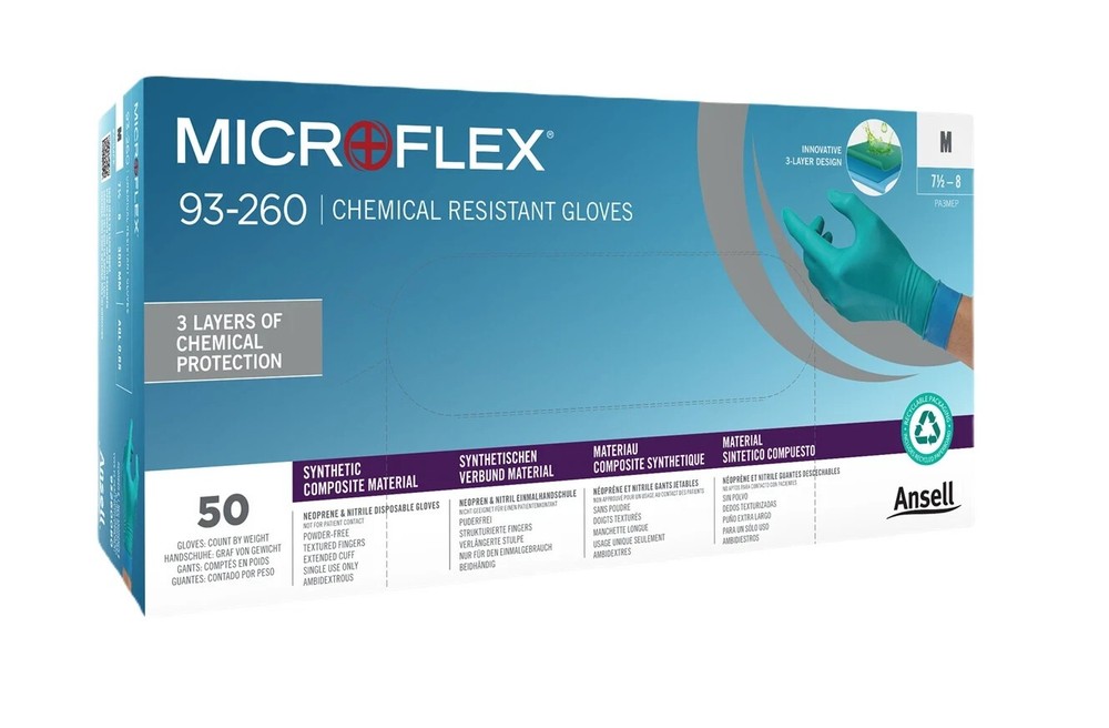 Microflex 93-260 Chemical Resistant Gloves Neoprene & Nitrile 50 Size XS