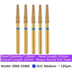 Vakker 5pc Dental Zirconica FG Diamond Burs with Holder 850 856 Round End Taper