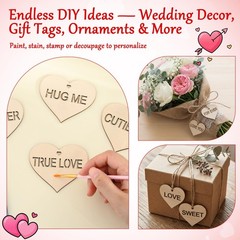 Blulu 100 Pcs Valentine Heart Unfinished Wooden Ornaments 2 in, Natural
