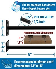 LEOPO 12-Pack 6 inch Floating Shelf Brackets, Hidden 6 Inch, Black