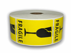 2×3 Fragile Cracked Glass Labels Yellow Shipping Peel & Stick (2) RLS of 500 EA