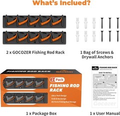 Fishing Rod Holder Wall Mount, Vertical Rack for 10 Rods, 2 Pack
