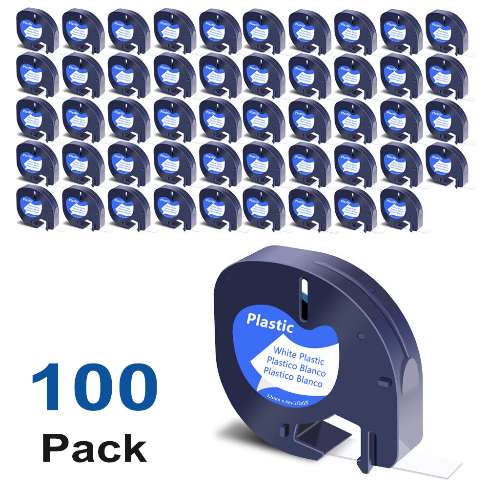 100PK Dymo Letratag Refill 91331 White Plastic 12mm Label Tape 1/2″ LT-100H