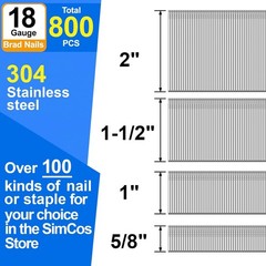 18 Gauge 304 Stainless Steel Brad Nails 18 GA Nail Gun 5/8+1+1-1/2+2 –800pcs