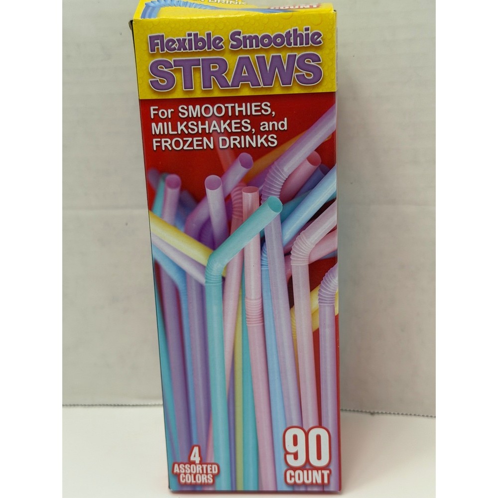 Flexible Smoothie Straws 90 Count Assorted Colors Milkshake Straws
