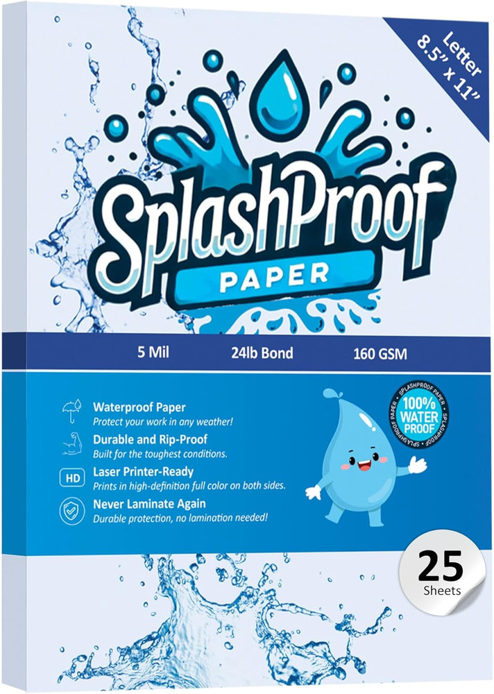 Printer Paper – 8.5″ x 11″, Letter 5 Mil Waterproof Paper, Laser Printer & Copy