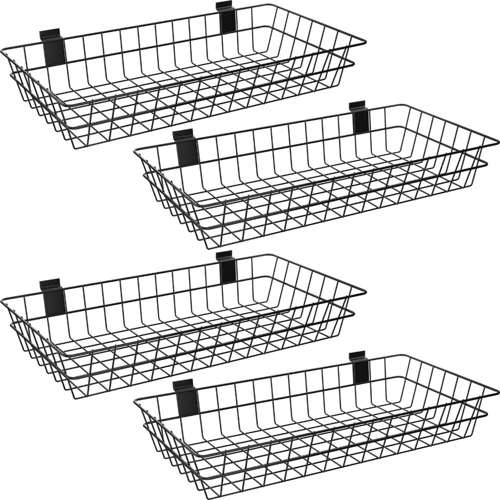4 Pack Extra Large Slatwall Baskets, 24″ x 12″ x 4″ x x 4″, Black