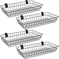 4 Pack Extra Large Slatwall Baskets, 24″ x 12″ x 4″ x x 4″, Black