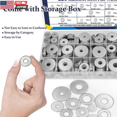290Pcs Flat Washers, 304 Stainless Steel Fender Washers Assortment, 15 Different