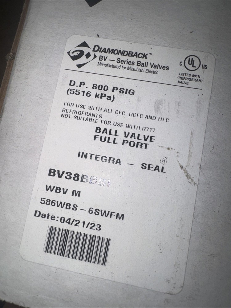 DiamondBack BV38BBSI Series Ball Valve 8000 PSIG Full Port 3/8-inch Sweat DP