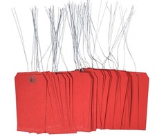 1000 pcs of 4 3/4″ x 2 3/8″ Size 5 Red Cardstock Hang Tag Tags with Wire 13 Pt