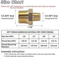 Brass Pipe Nipples 1/2 NPT to 1/4 NPT Hex Connectors Heavy Duty 4 Pieces