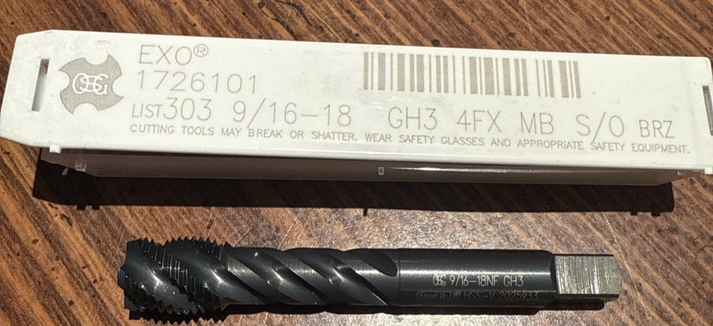 OSG Spiral Flute Tap: 9/16-18, UNF, 4 Flute, Modified Bottoming Chamfer, 3B Clas