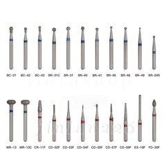 100 Types Dental FG Diamond Burs For High Speed Handpiece Friction Grip 50pcs