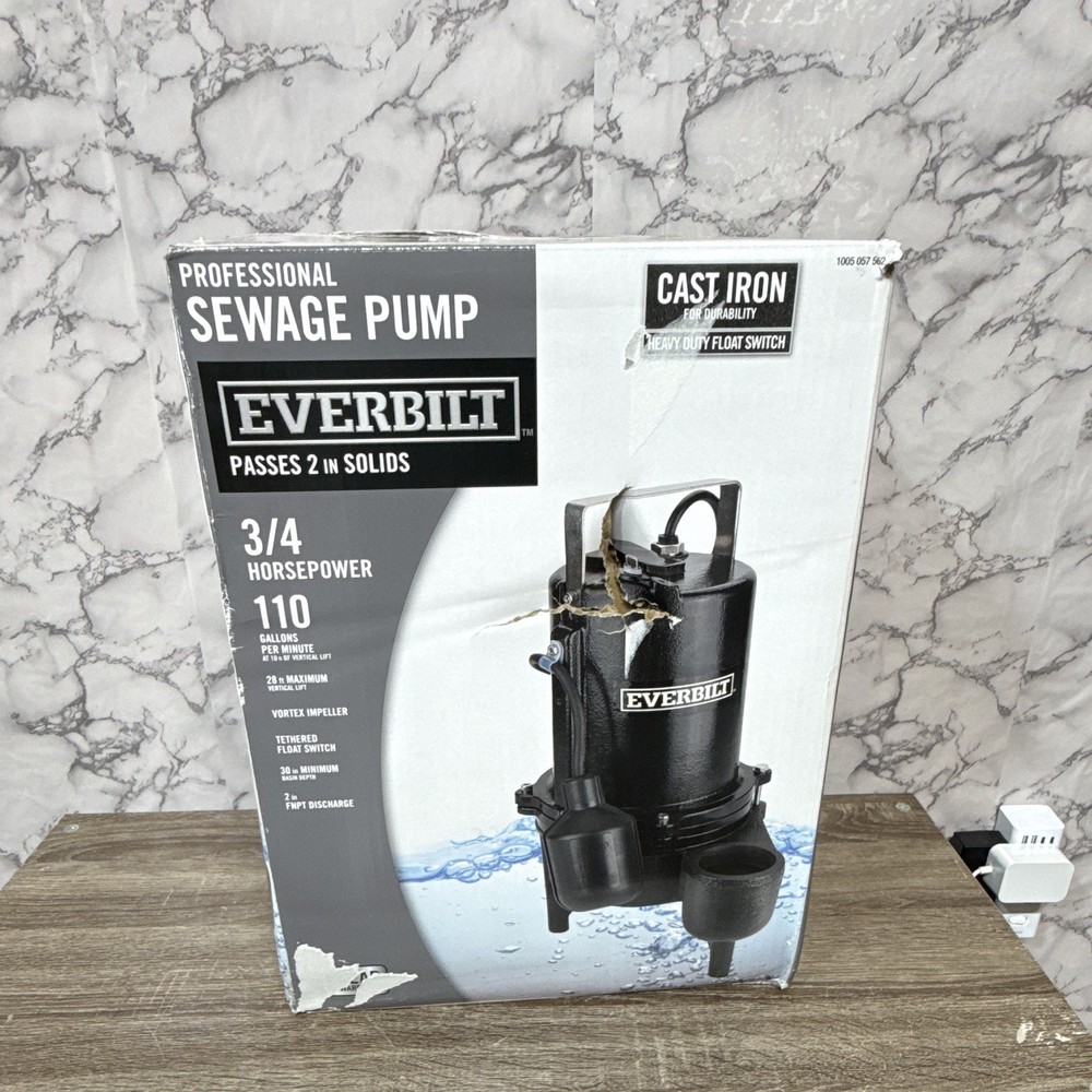 Everbilt Sewage Pump Submersible 3/4 HP 110 GPM Cast Iron 2in 115V