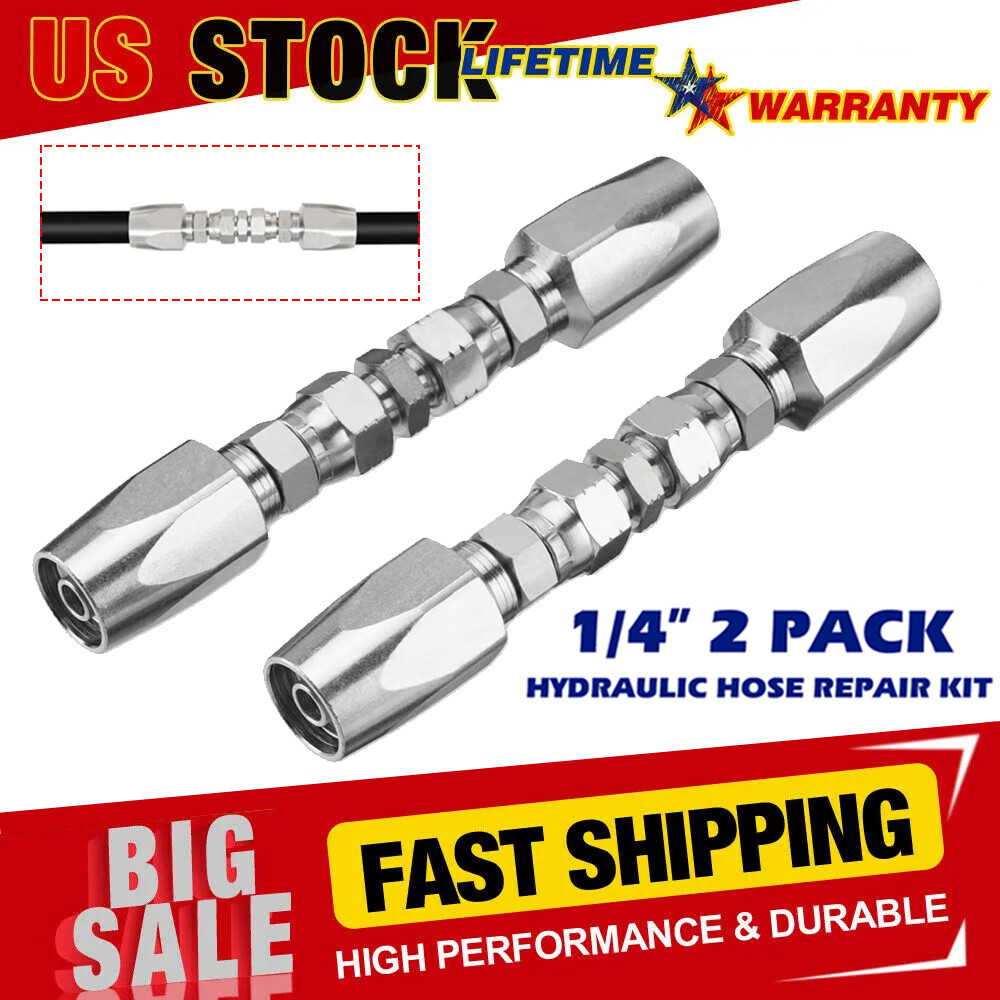 2 Hydraulic Hose Repair Kits – 1/4 ID 2-Wire Hose Reusable Field Repair Fitting