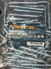 POWERTEC QHB1003 3/8″-16 x 3″ Hanger Bolts With 2 Hex Nuts – Pack of 50