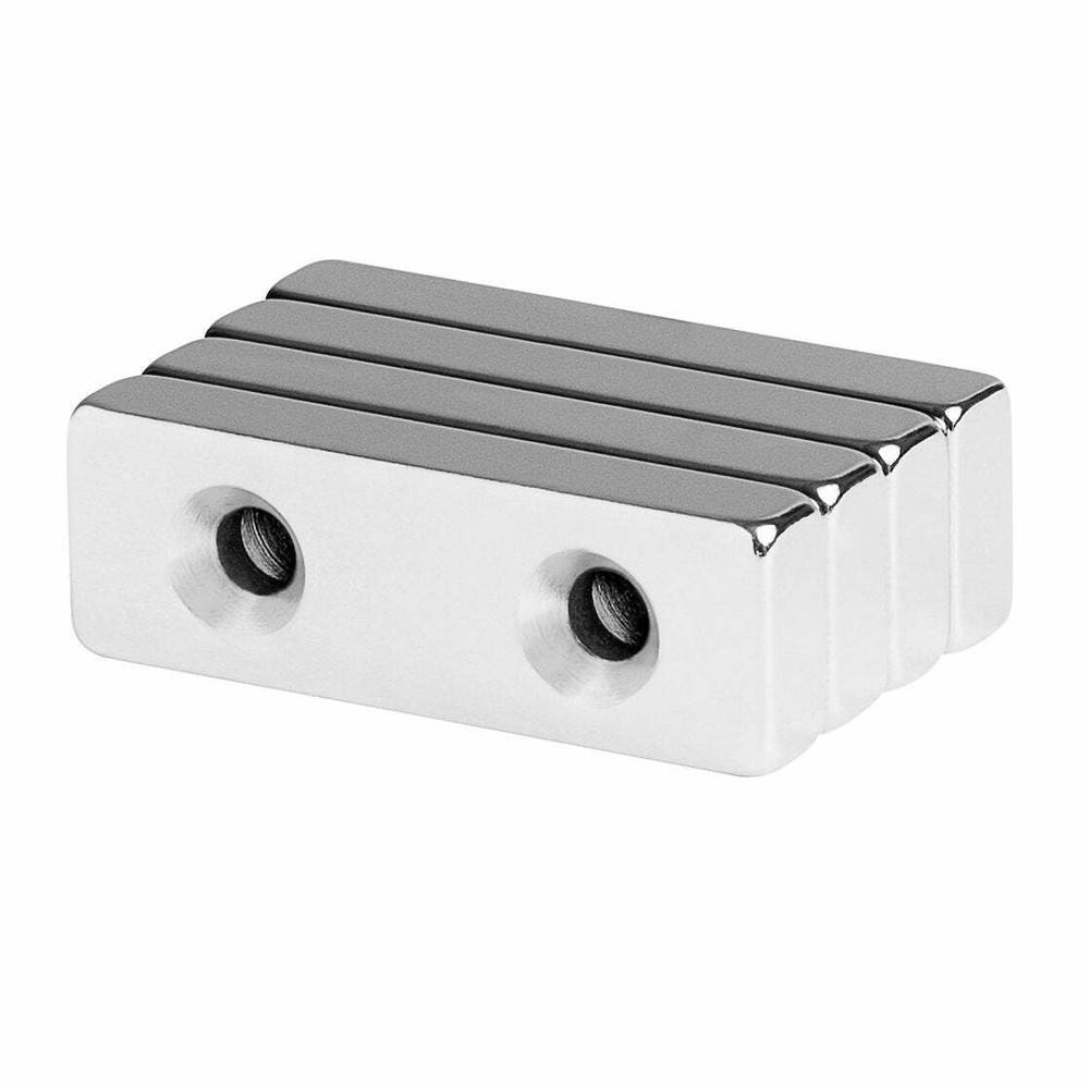 1.5 x 1/2 x 1/4 Inch Neodymium Double Countersunk Block Magnets N48 (4 Pack)